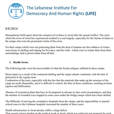 Humanitarian field report about the situation of civilians in Arsal after the armed conflict
